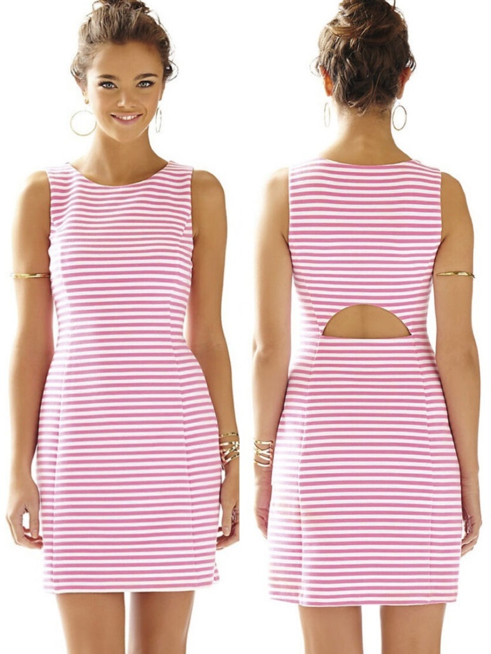 Lilly Pulitzer Whiting Hotty Pink Ottoman Stripe Back Cut Out Shift Dress Sz S